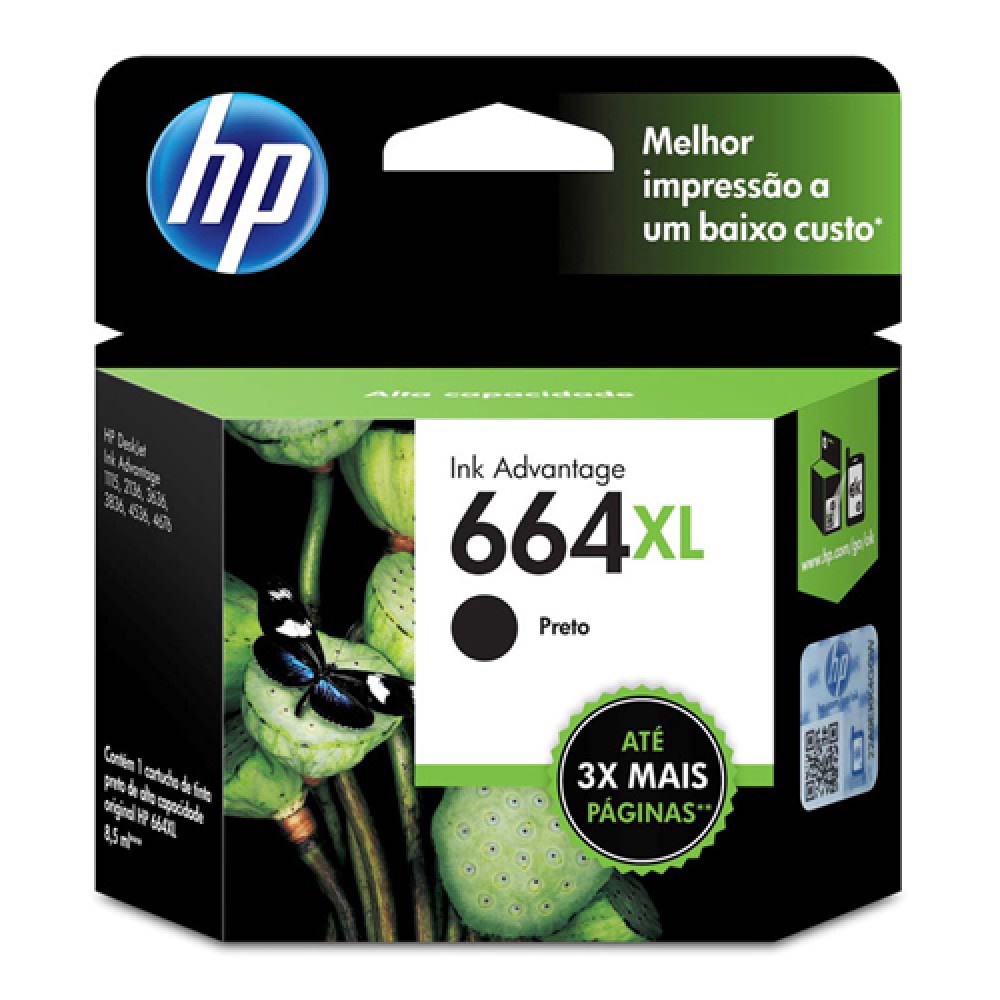 Cartucho Original HP 664XL preto - 8,5ml - CX 01 UN